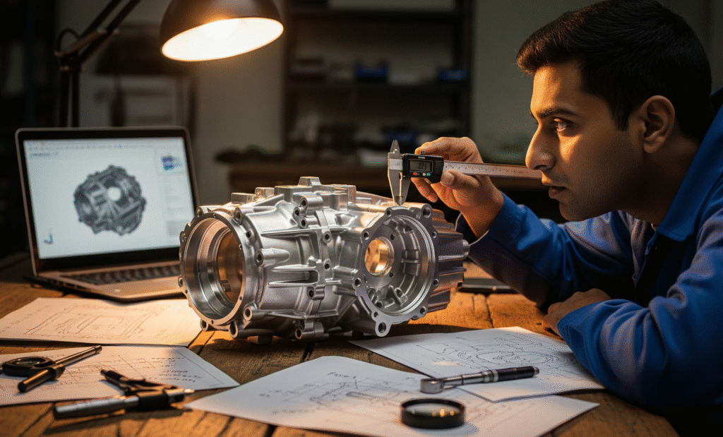 Prototype automotive component sample on testing bench