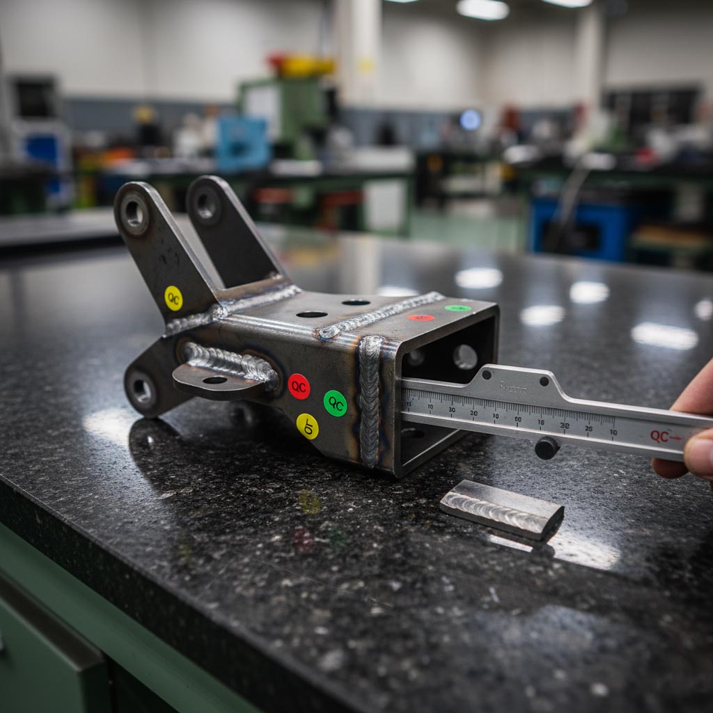 Automotive quality inspection bench with gauges and PPAP documents