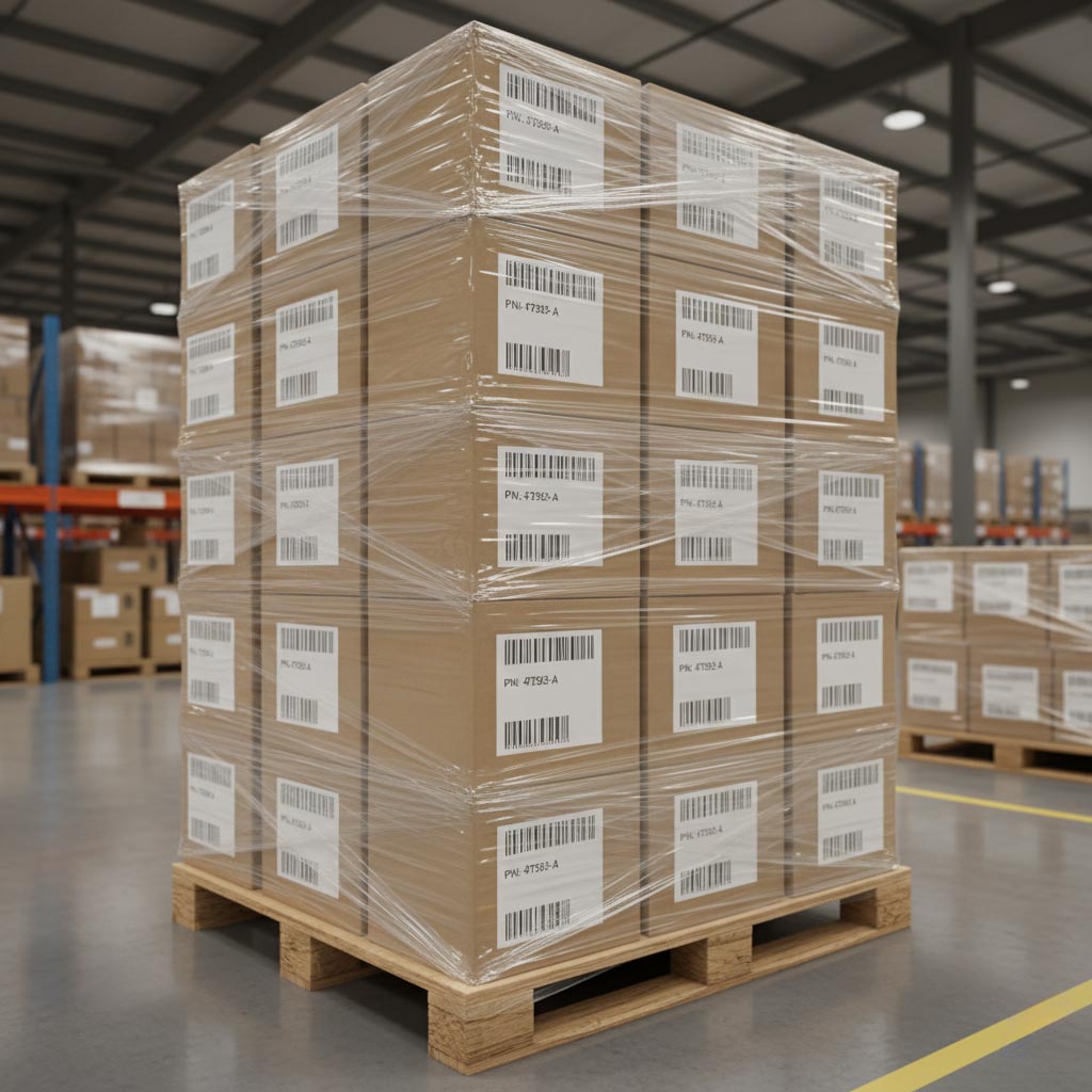 Export-ready packing with barcodes and lot traceability labels